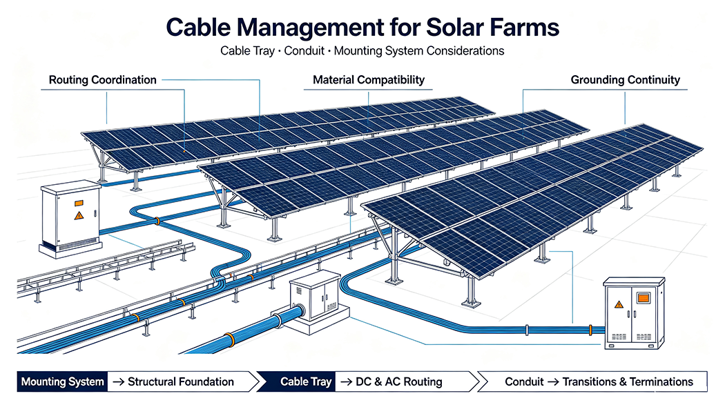 Cable Management for Solar Farms: Cable Tray, Conduit & Mounting System Considerations