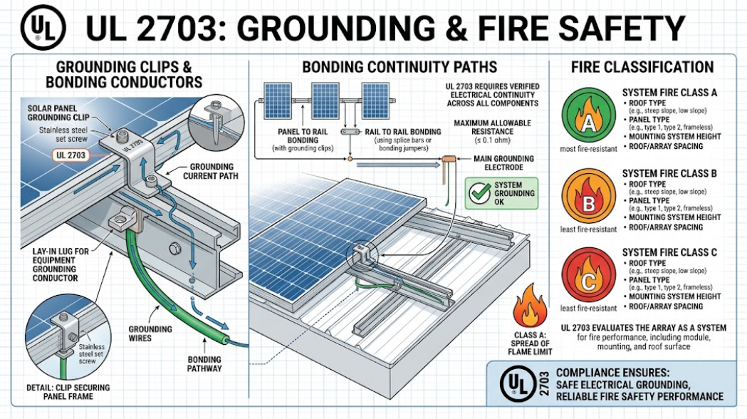 UL 2703 Grounding Bonding and Fire Classification Diagram for Solar Mounting Systems