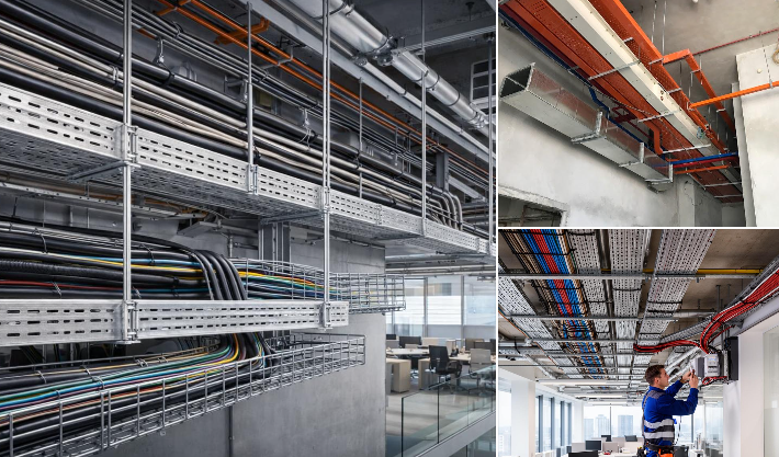 Cable trunking and cable tray are commonly used together in commercial buildings..jpg