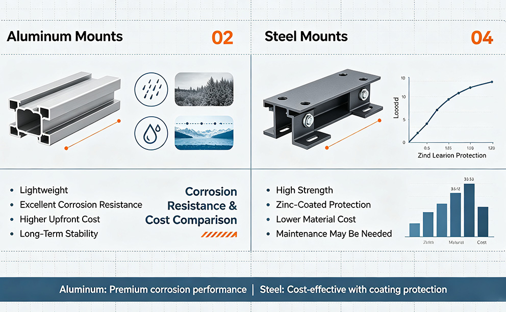 Aluminum vs Steel Solar Mounting Structure: Corrosion Resistance & Cost Comparison